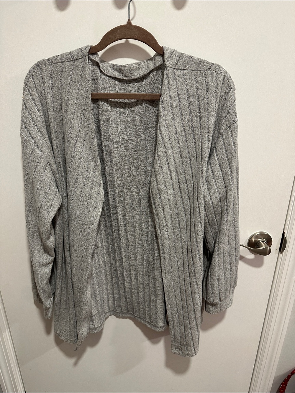 Women's Open-Front Gray Ribbed Cardigan